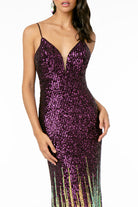 Illusion V-Neck Full Sequin Spaghetti Strap Long Dress GLGL2899-PROM-smcfashion.com