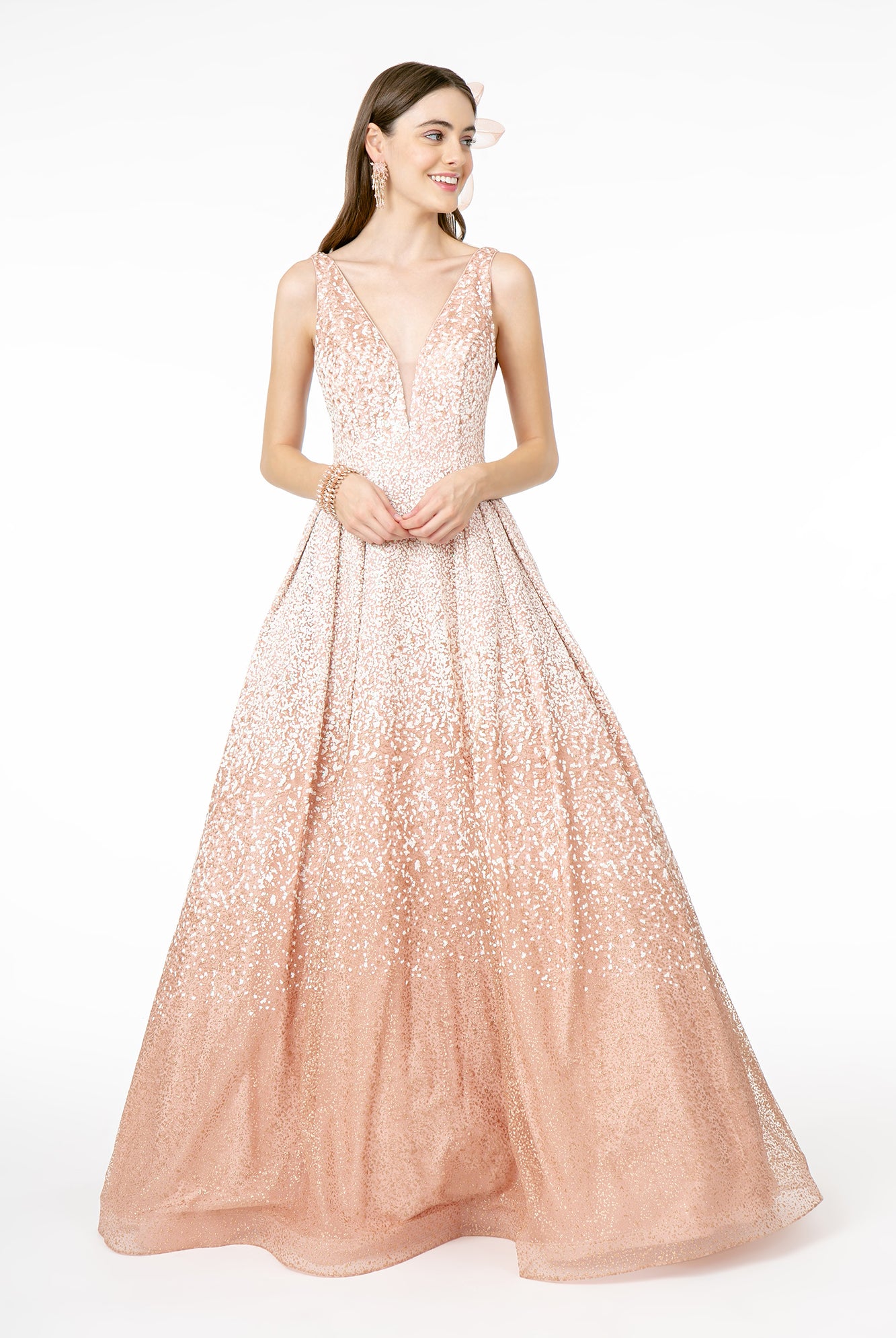 Illusion Deep V-Neck Glitter Tulle A-Line Dress GLGL2908-PROM-smcfashion.com