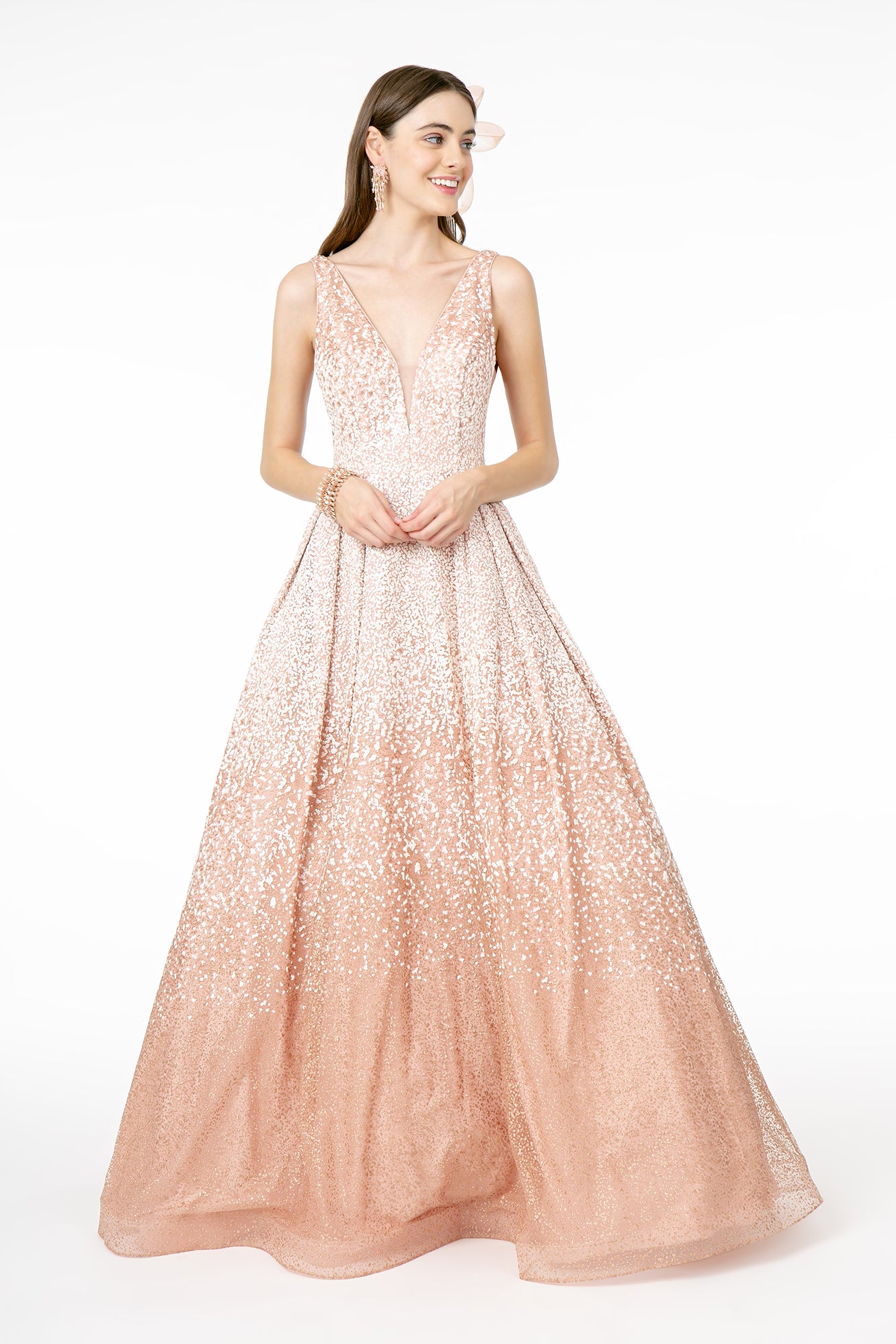 Illusion Deep V-Neck Glitter Tulle A-Line Dress GLGL2908-PROM-smcfashion.com