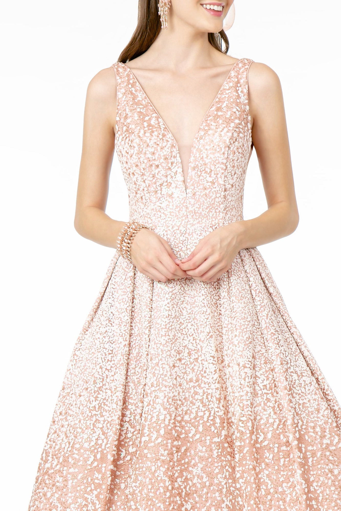 Illusion Deep V-Neck Glitter Tulle A-Line Dress GLGL2908-PROM-smcfashion.com