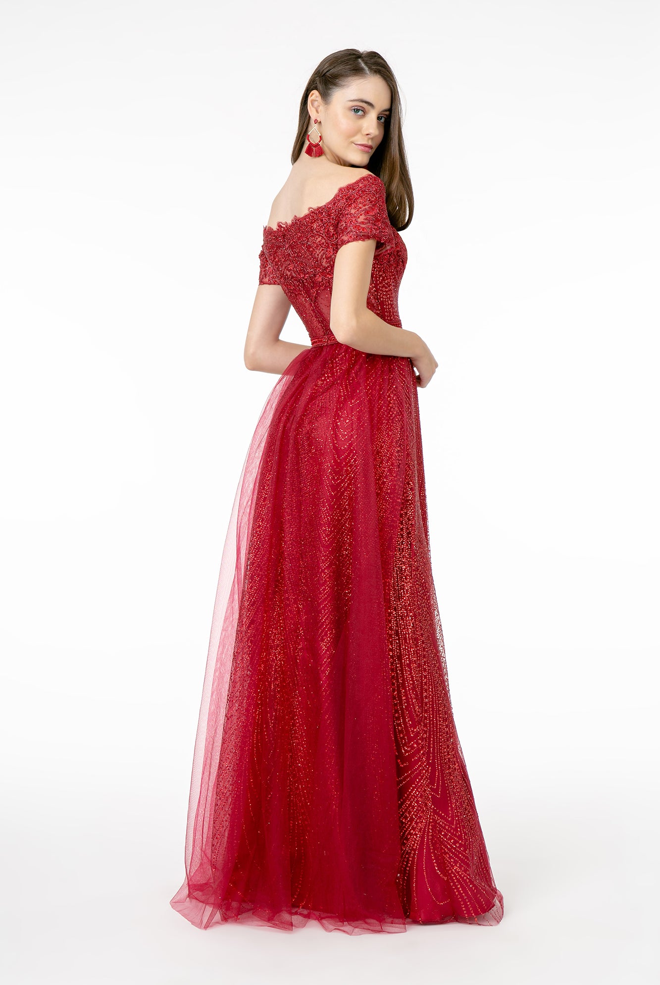 Glitter Print Mesh Cut-Away Shoulder A-Line Dress GLGL2942-MOTHER OF BRIDE-smcfashion.com