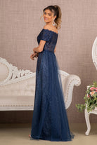 Glitter Print Mesh Cut-Away Shoulder A-Line Dress GLGL2942-MOTHER OF BRIDE-smcfashion.com