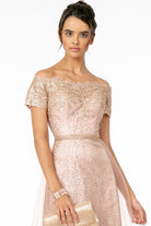 Glitter Print Mesh Cut-Away Shoulder A-Line Dress GLGL2942-MOTHER OF BRIDE-smcfashion.com