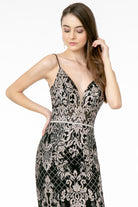 Jeweled Waist Band Accented Glitter Mesh Long Dress GLGL2990-PROM-smcfashion.com