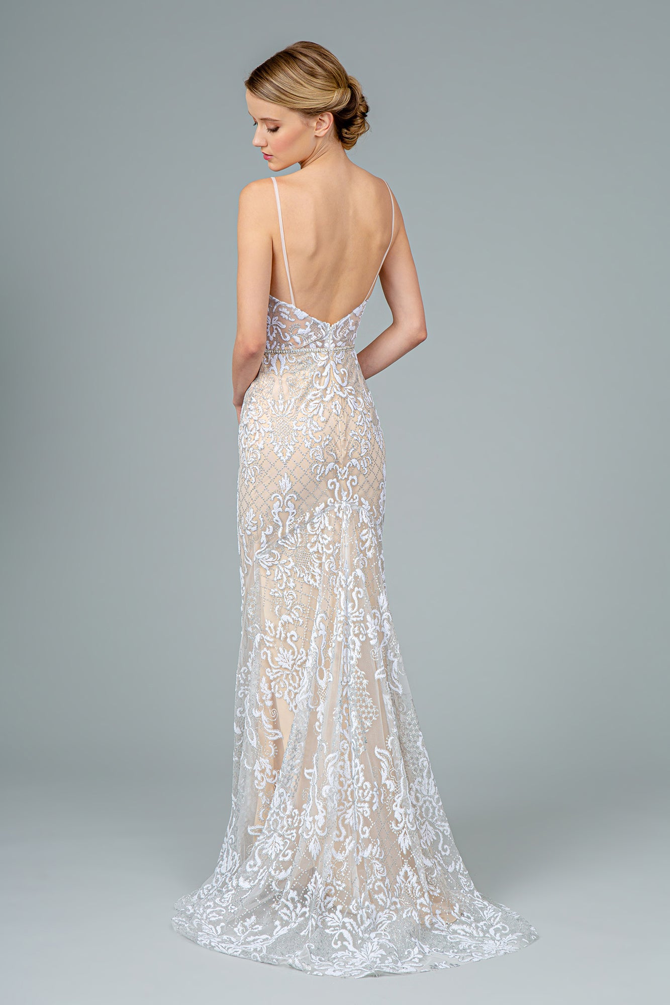Jeweled Waist Band Accented Glitter Mesh Long Dress GLGL2990-PROM-smcfashion.com