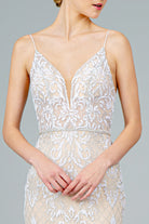 Jeweled Waist Band Accented Glitter Mesh Long Dress GLGL2990-PROM-smcfashion.com