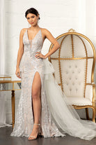 Jewel Embellished Mesh Mermaid Dress Side Slit and Detached Mesh Layer GLGL3003-PROM-smcfashion.com