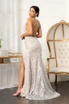 Jewel Embellished Mesh Mermaid Dress Side Slit and Detached Mesh Layer GLGL3003-PROM-smcfashion.com