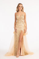 Glitter Embellished Mesh Mermaid Dress Jewel Embellishment and Detached Layer GLGL3004-PROM-smcfashion.com
