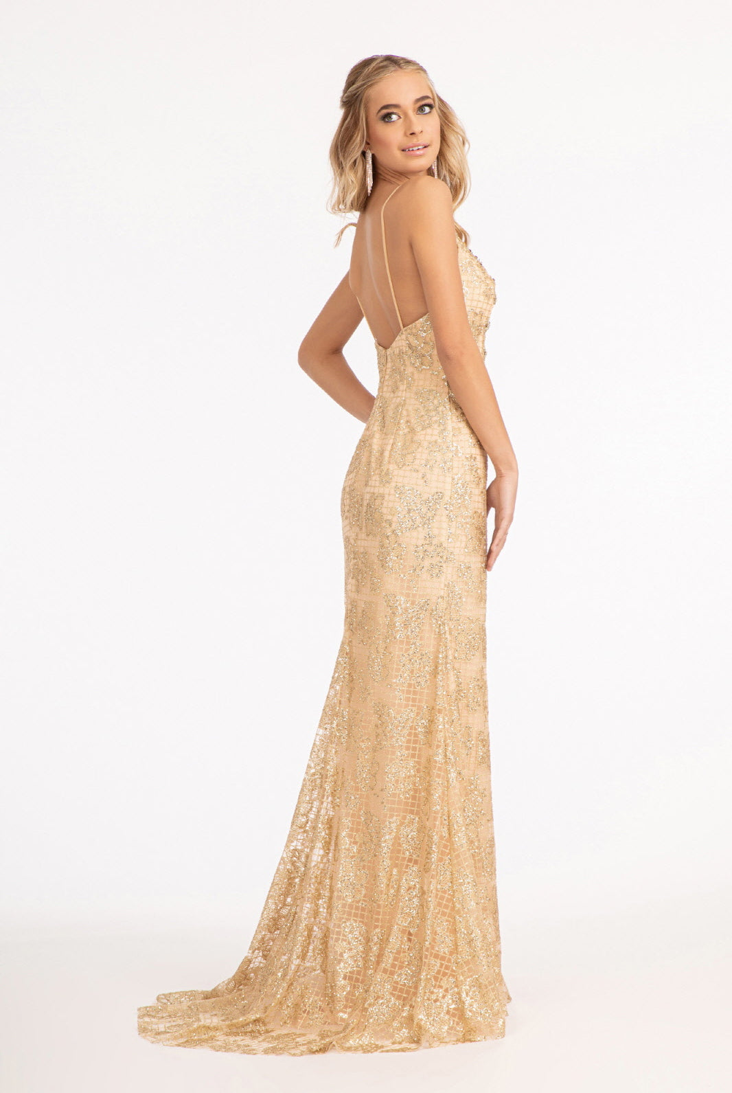 Glitter Embellished Mesh Mermaid Dress Jewel Embellishment and Detached Layer GLGL3004-PROM-smcfashion.com