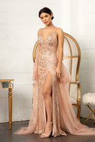 Glitter Embellished Mesh Mermaid Dress Jewel Embellishment and Detached Layer GLGL3004-PROM-smcfashion.com