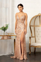 Glitter Embellished Mesh Mermaid Dress Jewel Embellishment and Detached Layer GLGL3004-PROM-smcfashion.com