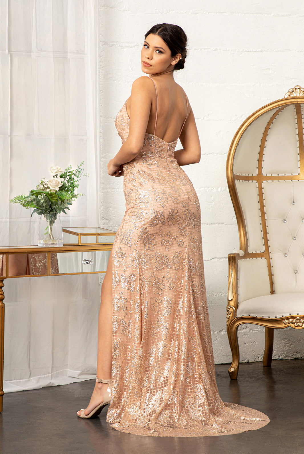 Glitter Embellished Mesh Mermaid Dress Jewel Embellishment and Detached Layer GLGL3004-PROM-smcfashion.com