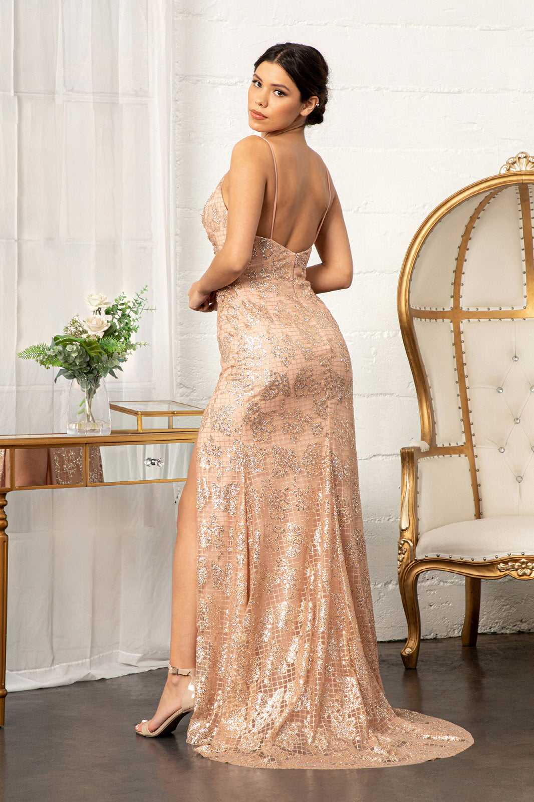 Glitter Embellished Mesh Mermaid Dress Jewel Embellishment and Detached Layer GLGL3004-PROM-smcfashion.com