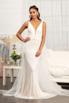 3D Flower Applique Mermaid Mesh Wedding Gown Detached Mesh Layer GLGL3014-WEDDING GOWNS-smcfashion.com