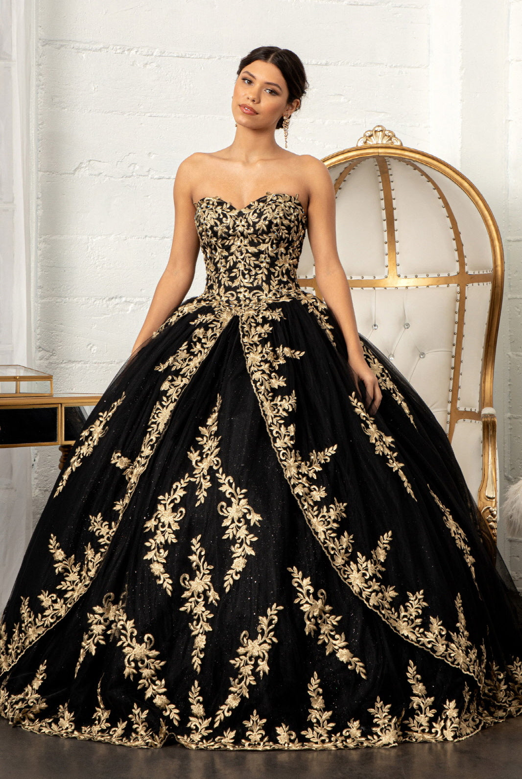 Jewel Embellished Tull Quinceanera Ball Gown Embroidered Mesh Cape GLGL3016-QUINCEANERA-smcfashion.com