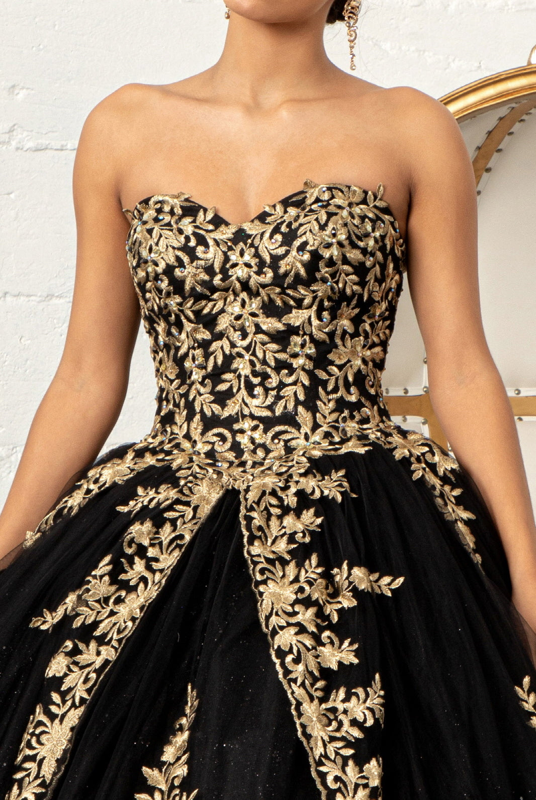 Jewel Embellished Tull Quinceanera Ball Gown Embroidered Mesh Cape GLGL3016-QUINCEANERA-smcfashion.com