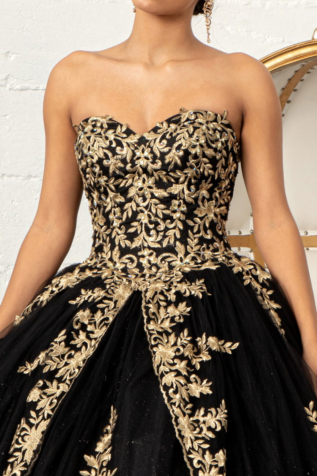 Jewel Embellished Tull Quinceanera Ball Gown Embroidered Mesh Cape GLGL3016-QUINCEANERA-smcfashion.com