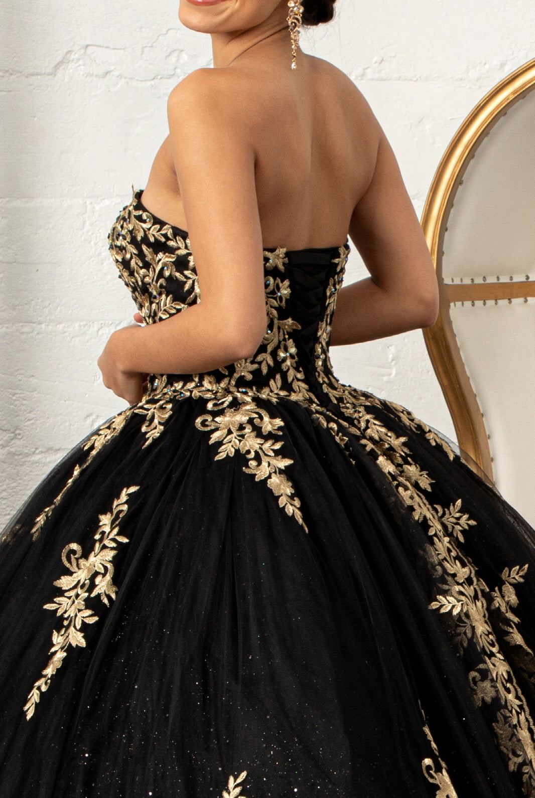 Jewel Embellished Tull Quinceanera Ball Gown Embroidered Mesh Cape GLGL3016-QUINCEANERA-smcfashion.com