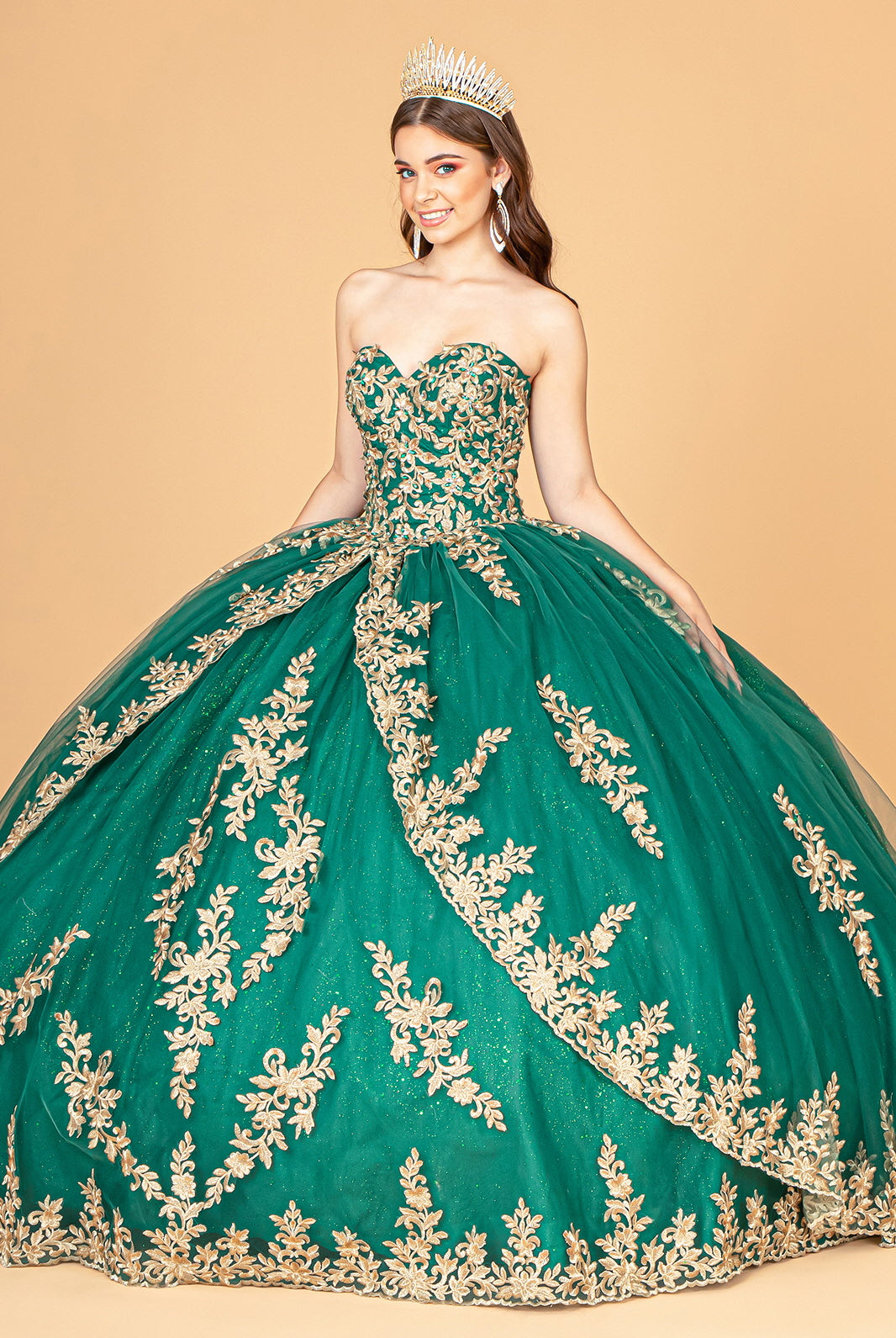 Jewel Embellished Tull Quinceanera Ball Gown Embroidered Mesh Cape GLGL3016-QUINCEANERA-smcfashion.com