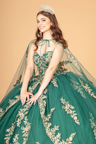 Jewel Embellished Tull Quinceanera Ball Gown Embroidered Mesh Cape GLGL3016-QUINCEANERA-smcfashion.com