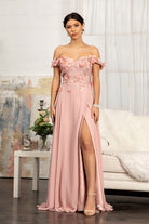 Floral 3D Applique and Embroidery Embellished Bodice A-Line Chiffon Dress GLGL3018-PROM-smcfashion.com