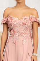 Floral 3D Applique and Embroidery Embellished Bodice A-Line Chiffon Dress GLGL3018-PROM-smcfashion.com