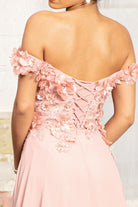 Floral 3D Applique and Embroidery Embellished Bodice A-Line Chiffon Dress GLGL3018-PROM-smcfashion.com