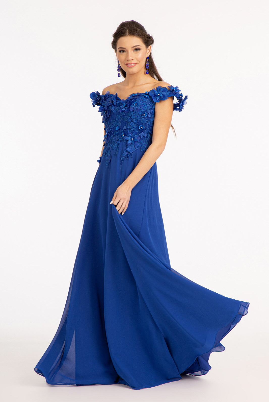 Floral 3D Applique and Embroidery Embellished Bodice A-Line Chiffon Dress GLGL3018-PROM-smcfashion.com