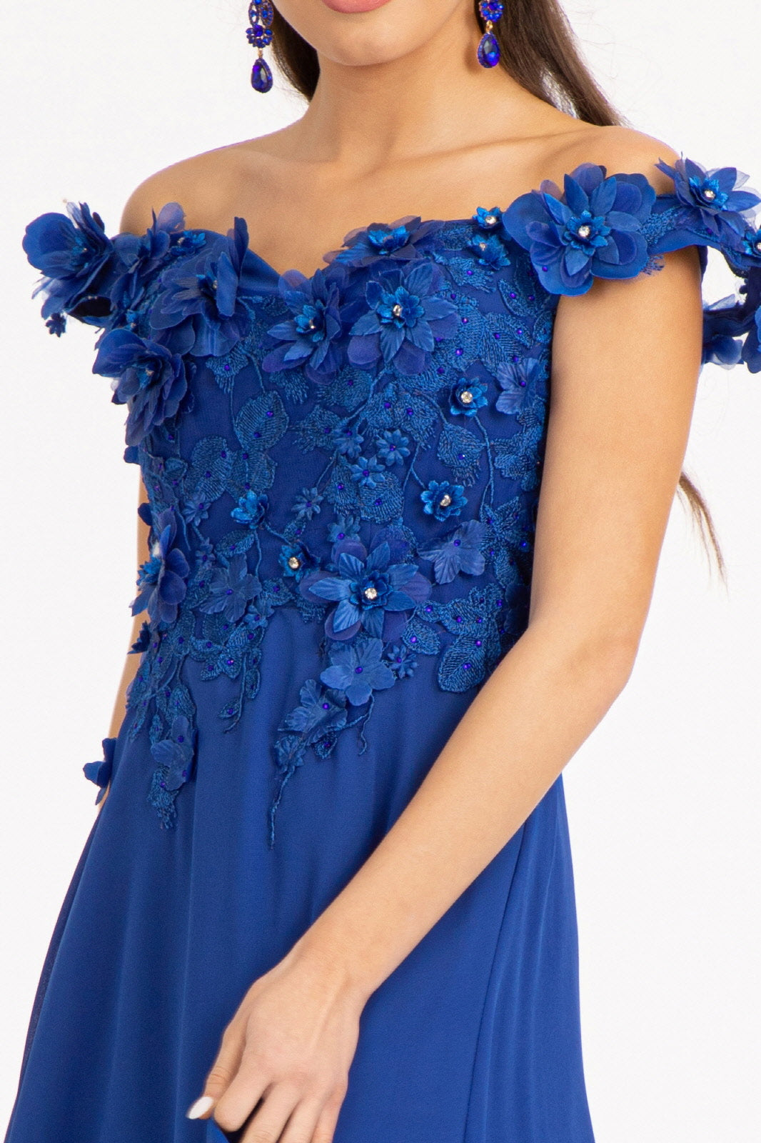 Floral 3D Applique and Embroidery Embellished Bodice A-Line Chiffon Dress GLGL3018-PROM-smcfashion.com