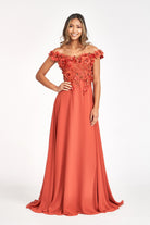 Floral 3D Applique and Embroidery Embellished Bodice A-Line Chiffon Dress GLGL3018-PROM-smcfashion.com