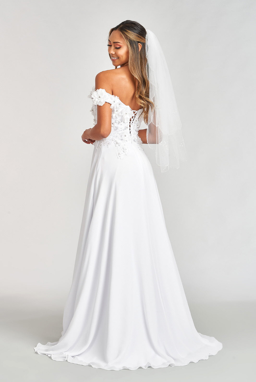 Floral 3D Applique and Embroidery Embellished Bodice A-Line Chiffon Dress GLGL3018-PROM-smcfashion.com