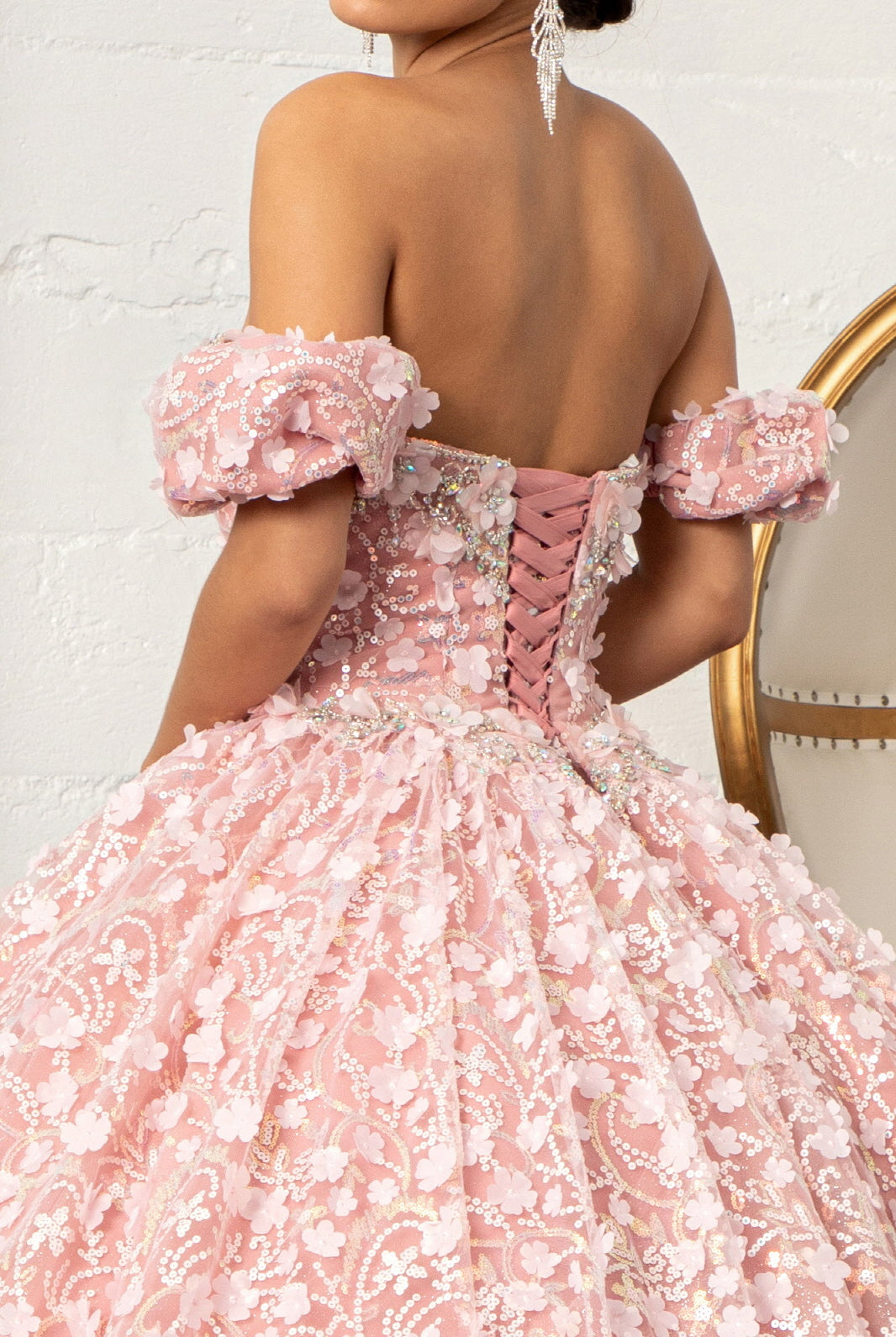 Jewel Embellished Mesh Quinceanera Ball Gown 3D Applique and Corset GLGL3019-QUINCEANERA-smcfashion.com