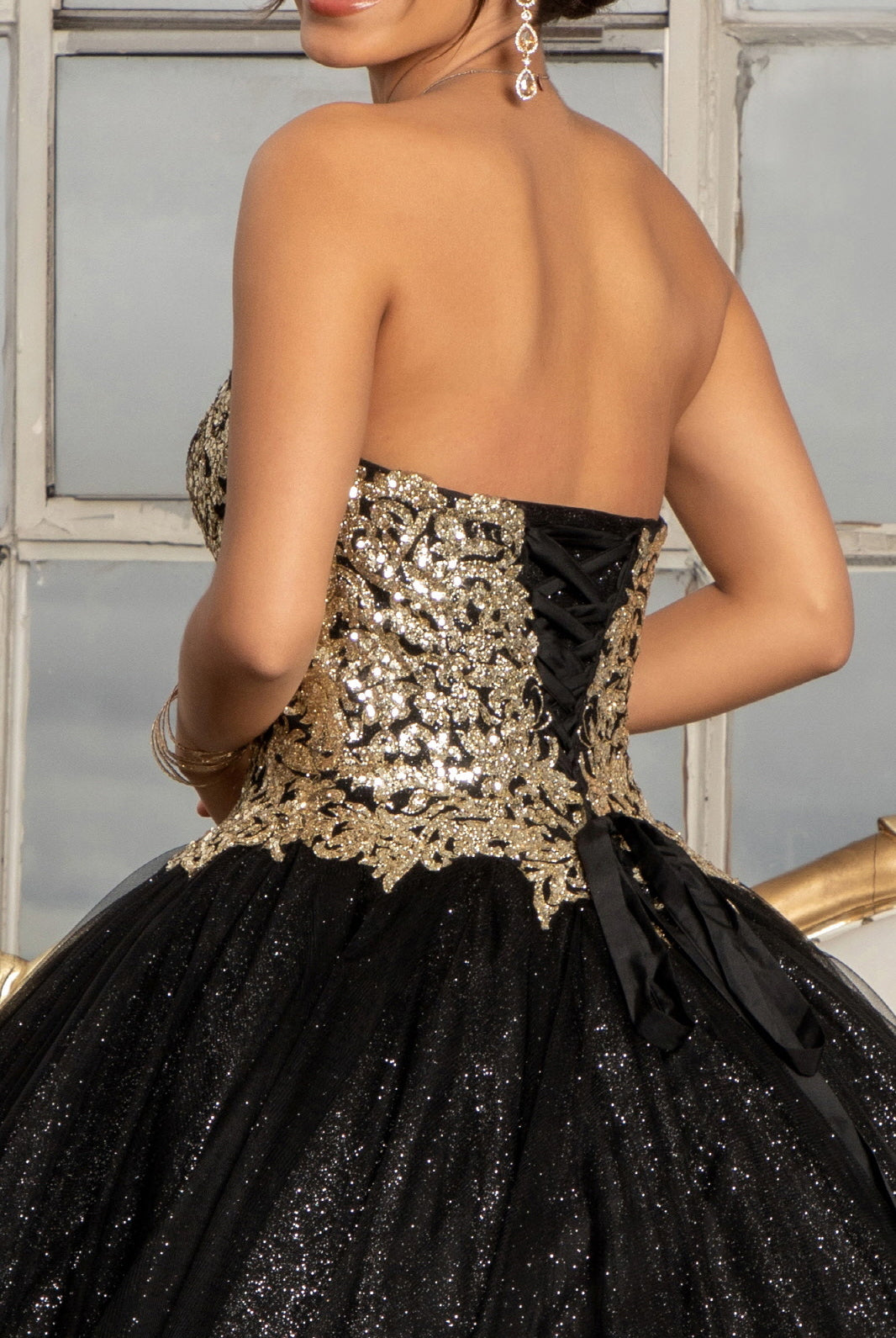 Glitter Embellished Mesh Quinceanera Ball Gown Sweetheart Neckline (Petticoat Included) GLGL3022-QUINCEANERA-smcfashion.com