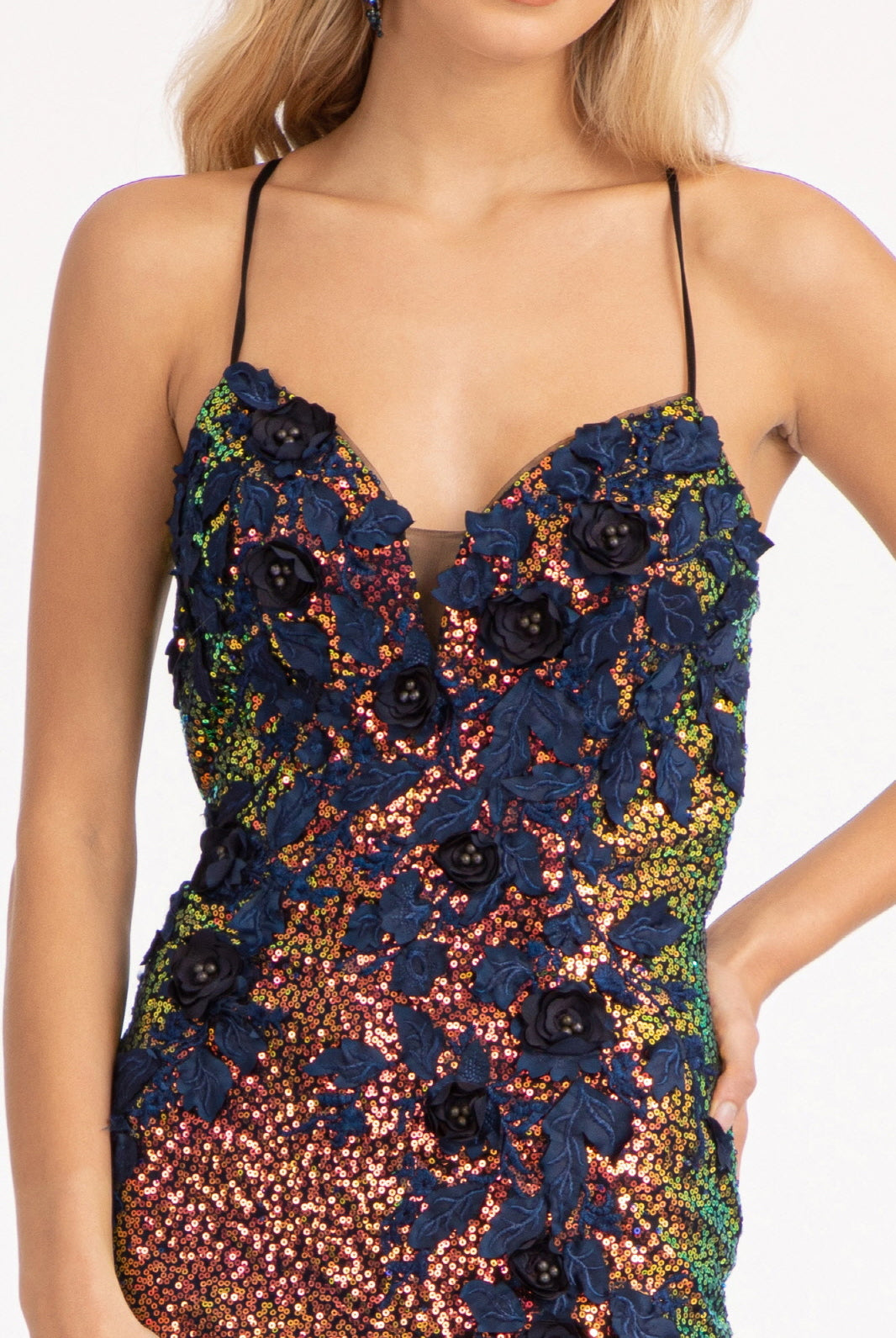 Full Iridescent Sequin Sweetheart Neckline Prom Dress Leg Slit GLGL3025-PROM-smcfashion.com