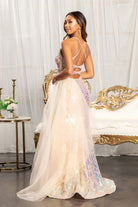 Full Iridescent Sequin Cut-Out Back Prom Dress Detachable Mesh Layer GLGL3026-PROM-smcfashion.com