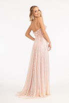 Full Iridescent Sequin V-Neck A-Line Prom Dress /w Leg Slit GLGL3027-PROM-smcfashion.com