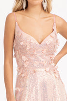 Full Iridescent Sequin V-Neck A-Line Prom Dress /w Leg Slit GLGL3027-PROM-smcfashion.com