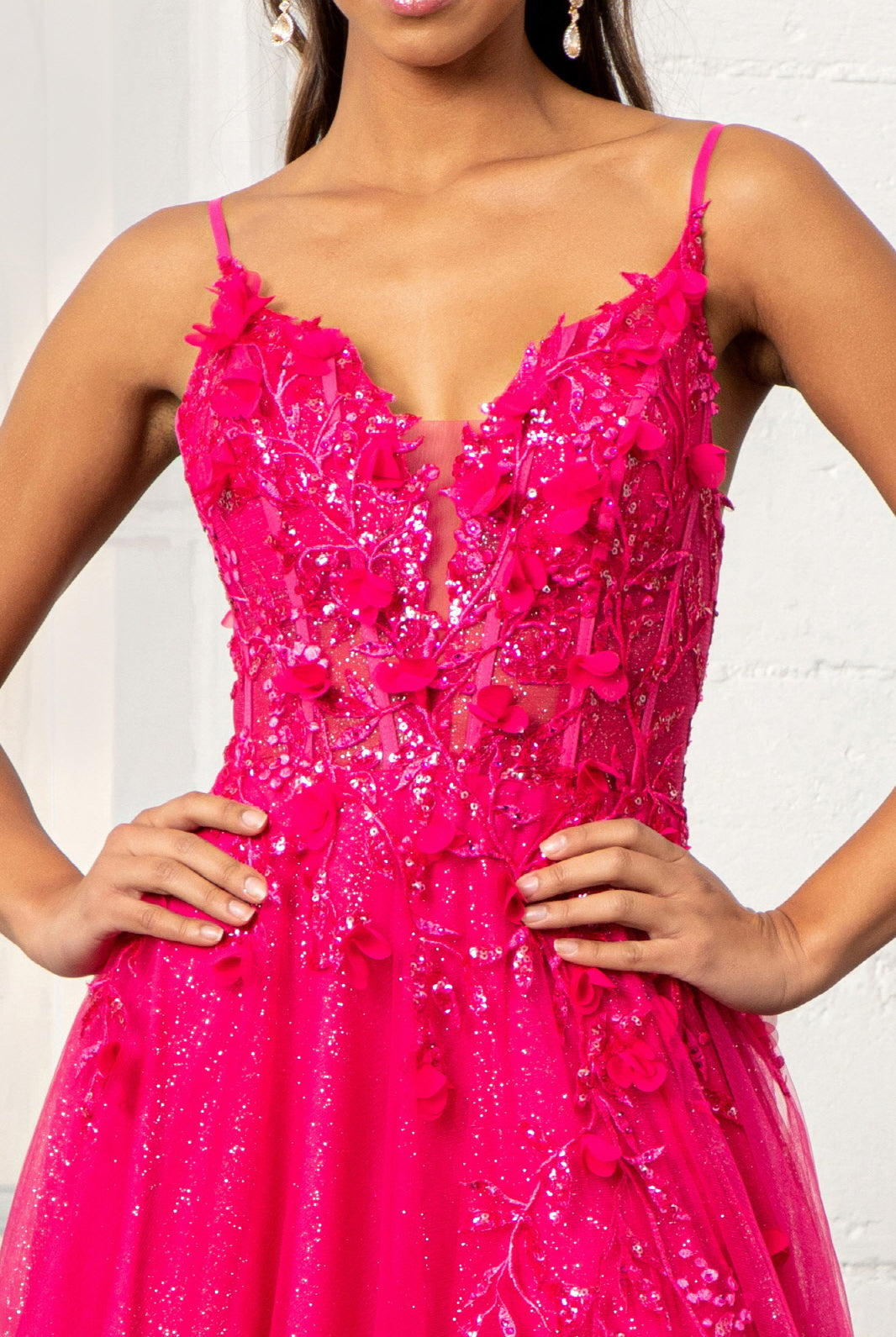 3D Flower Applique Glitter Mesh A-line Dress Embroidery and Sequin GLGL3034-PROM-smcfashion.com