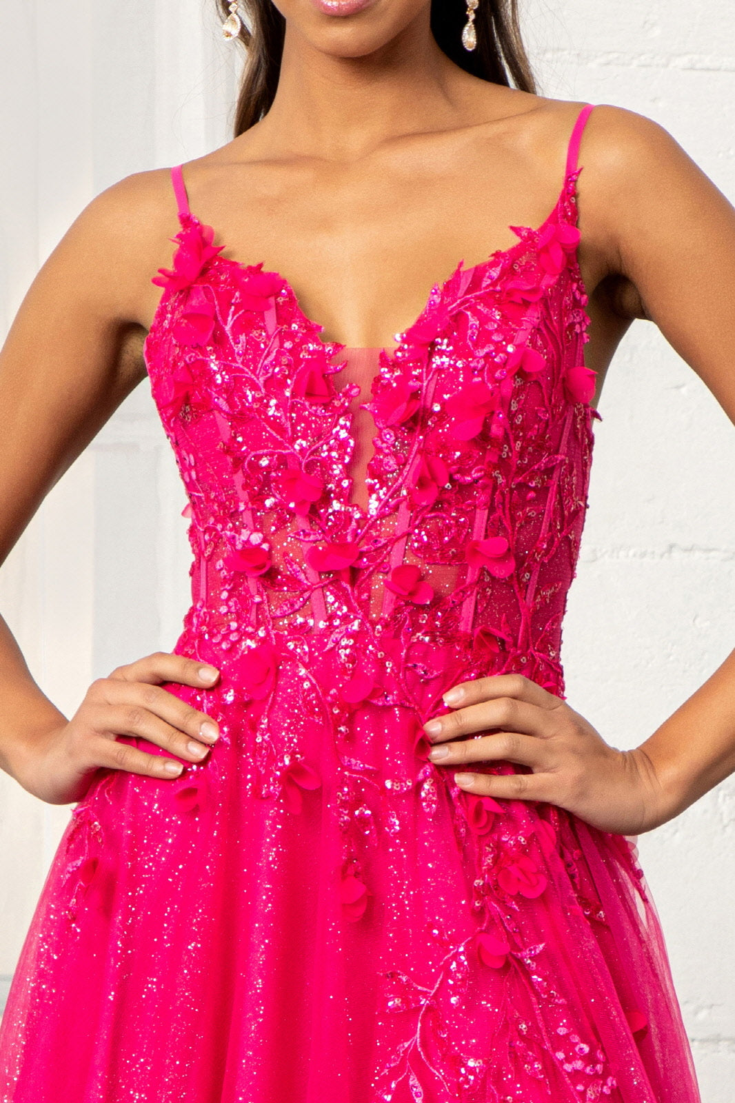 3D Flower Applique Glitter Mesh A-line Dress Embroidery and Sequin GLGL3034-PROM-smcfashion.com