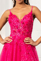 3D Flower Applique Glitter Mesh A-line Dress Embroidery and Sequin GLGL3034-PROM-smcfashion.com