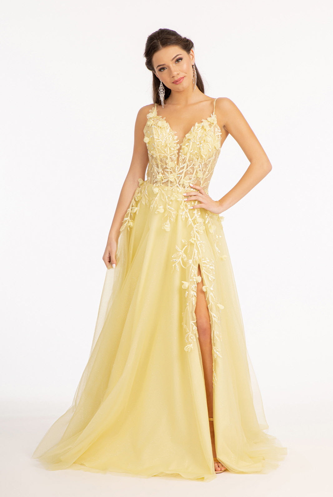3D Flower Applique Glitter Mesh A-line Dress Embroidery and Sequin GLGL3034-PROM-smcfashion.com