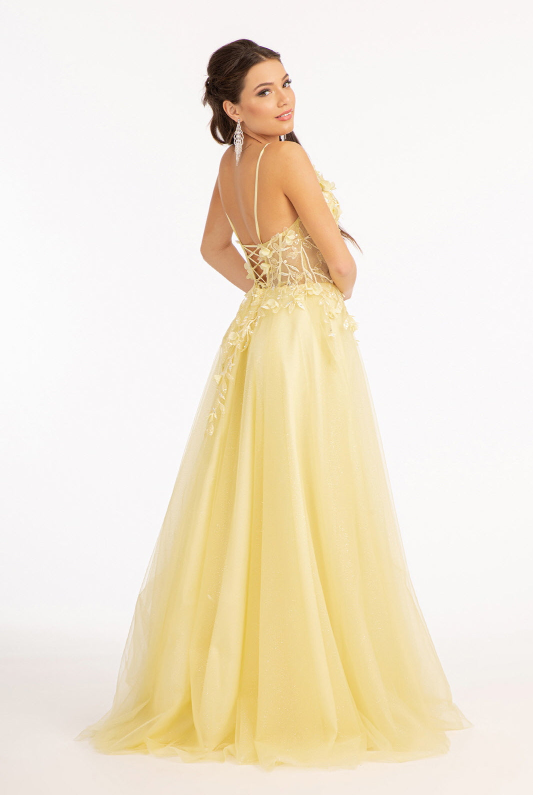 3D Flower Applique Glitter Mesh A-line Dress Embroidery and Sequin GLGL3034-PROM-smcfashion.com