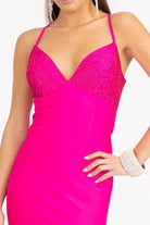 Beads Embellished Jersey Mermaid Dress Strap Lace-up Back GLGL3035-PROM-smcfashion.com