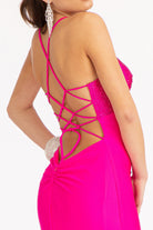 Beads Embellished Jersey Mermaid Dress Strap Lace-up Back GLGL3035-PROM-smcfashion.com