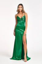 Beads Embellished Satin Mermaid Dress Pleated Chest and Side Slit GLGL3038-PROM-smcfashion.com
