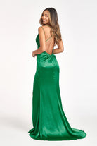 Beads Embellished Satin Mermaid Dress Pleated Chest and Side Slit GLGL3038-PROM-smcfashion.com