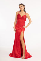 Beads Embellished Satin Mermaid Dress Pleated Chest and Side Slit GLGL3038-PROM-smcfashion.com