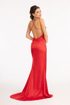 Beads Embellished Satin Mermaid Dress Pleated Chest and Side Slit GLGL3038-PROM-smcfashion.com