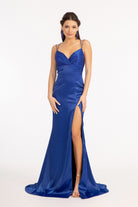 Beads Embellished Satin Mermaid Dress Pleated Chest and Side Slit GLGL3038-PROM-smcfashion.com